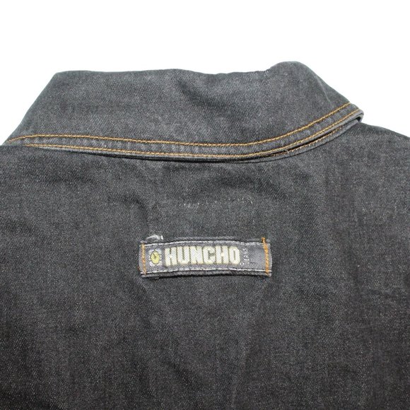 HUNCHO USA XL Black Denim Hip Hop Streetwear Prison Yard Embroidered Jean Jacket - Picture 8 of 12